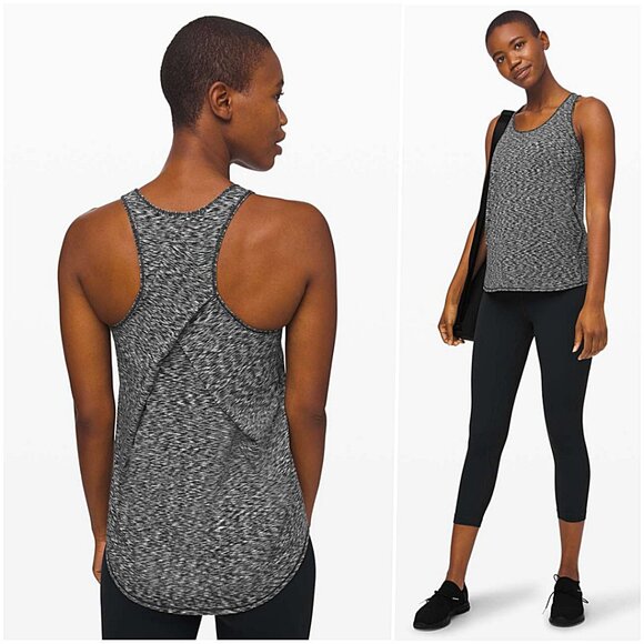 RARE Lululemon Run Pleated Racerback Relaxed Tank Space Dye Black White 8 NWOT - Picture 1 of 11